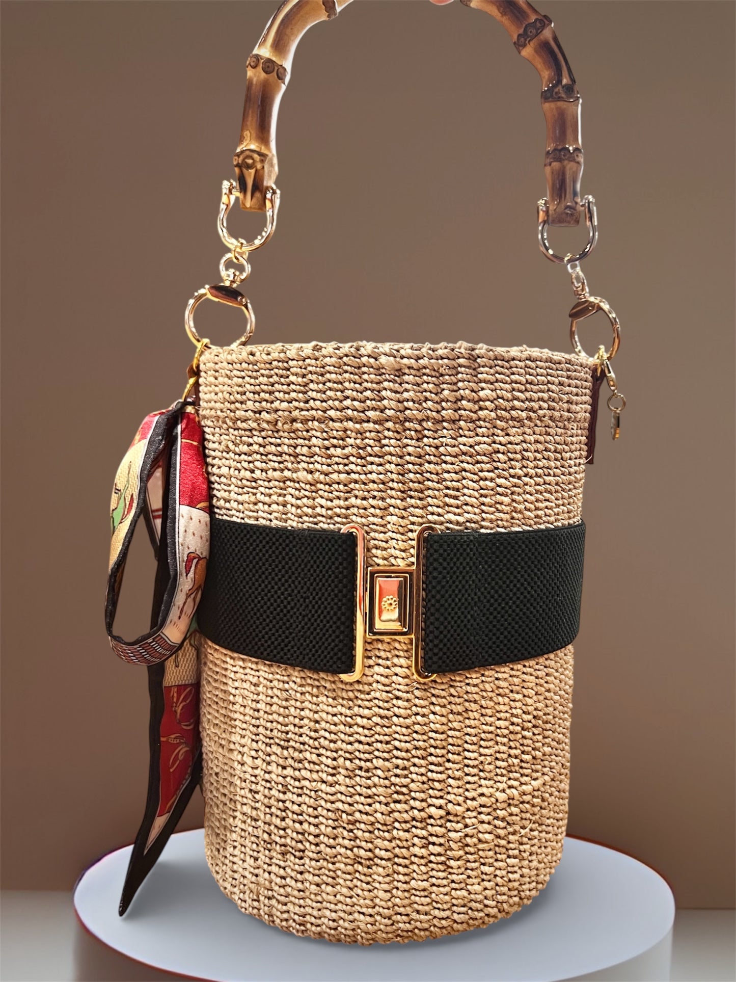 BUCKET BAG WITH TWILLY Handmade Mix and Match Abaca Bucket Bag, Sustainably Made and Responsibly Sourced from the Philippines