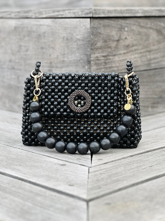 Darcy Bead Bag - Flap Closure - Black