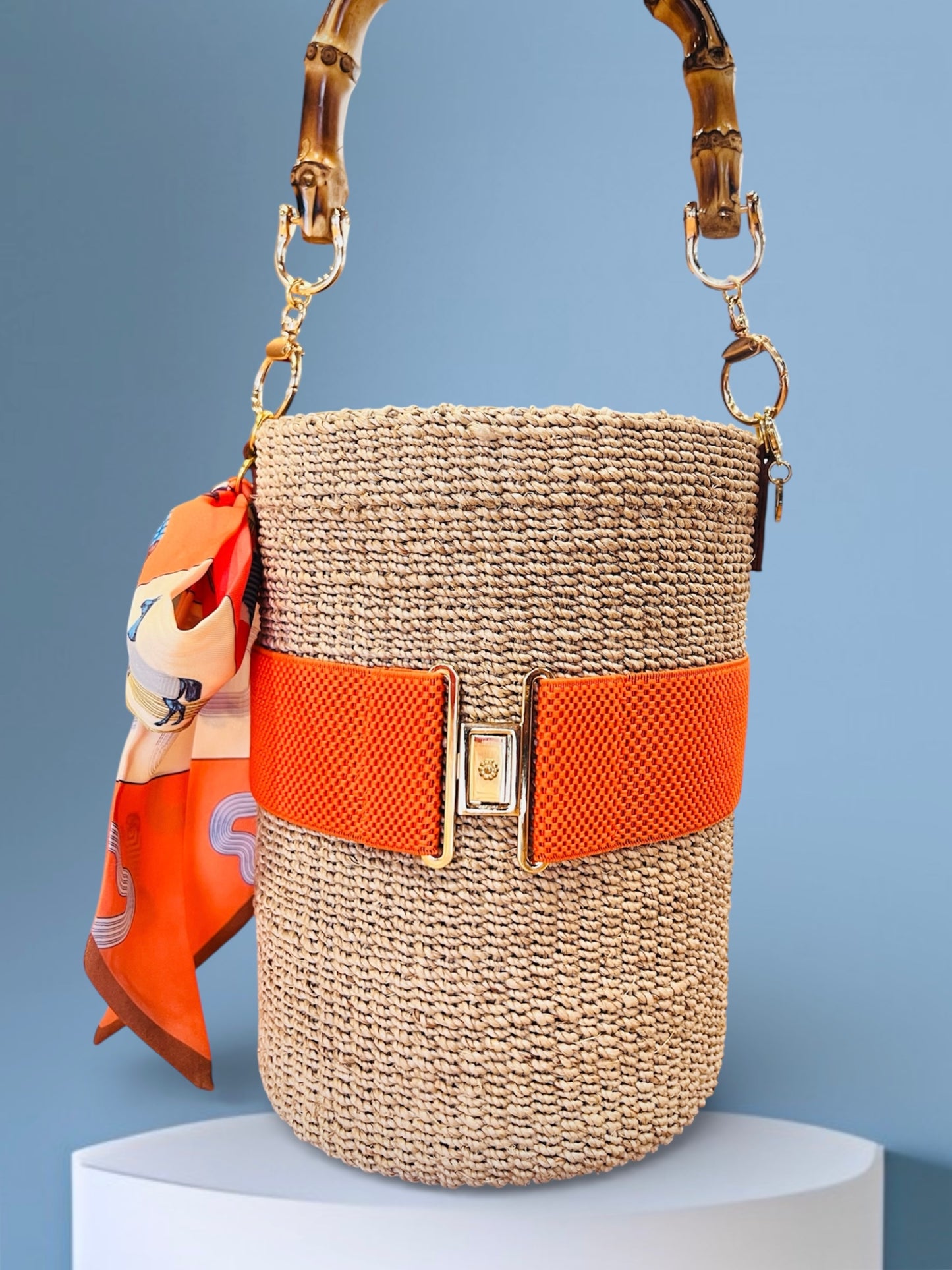 BUCKET BAG WITH TWILLY Handmade Mix and Match Abaca Bucket Bag, Sustainably Made and Responsibly Sourced from the Philippines