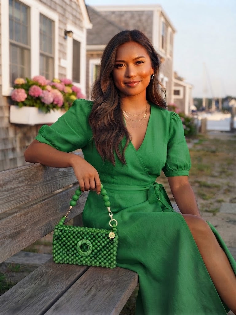 Small Darcy Bead Bag - Flap Closure - Green