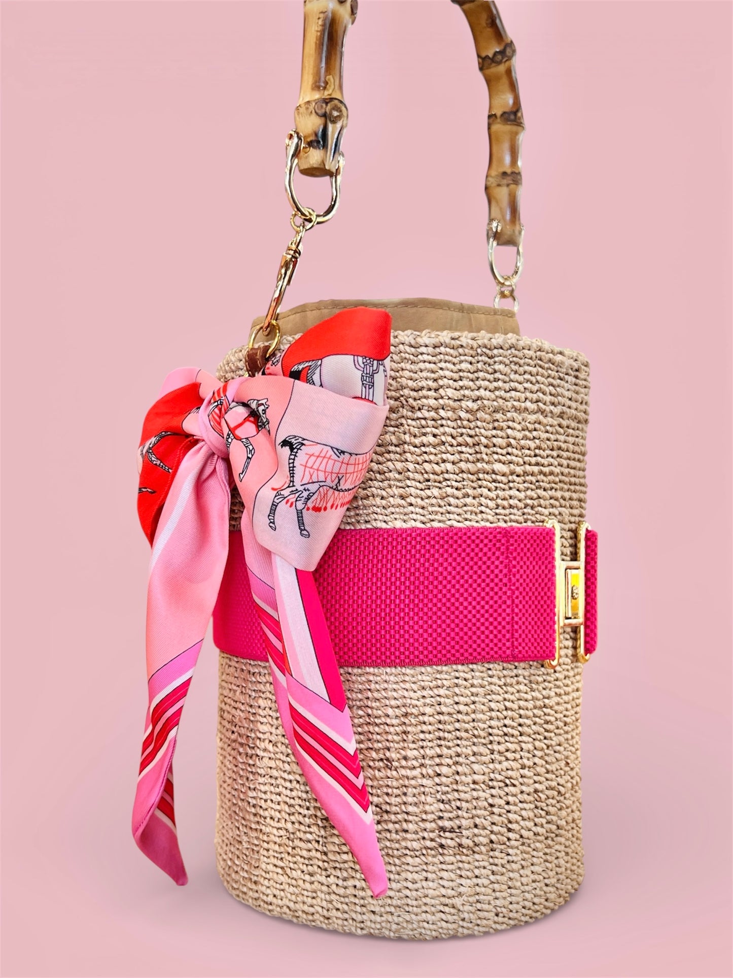 BUCKET BAG WITH TWILLY Handmade Mix and Match Abaca Bucket Bag, Sustainably Made and Responsibly Sourced from the Philippines