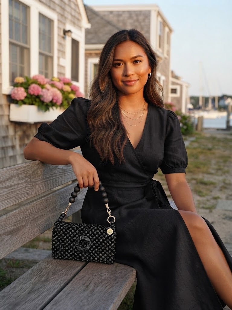 Small Darcy Bead Bag - Flap Closure - Black