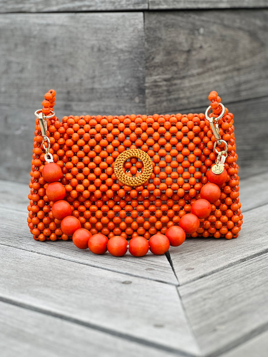 Darcy Bead Bag - Flap Closure - Orange