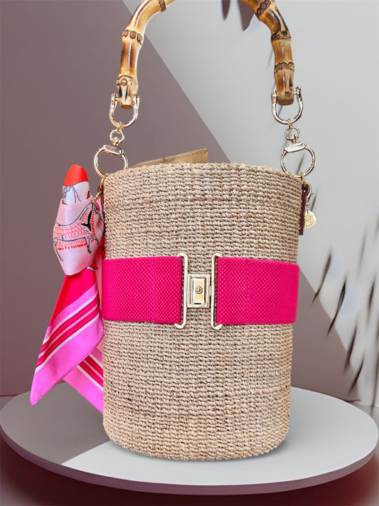 BUCKET BAG WITH TWILLY Handmade Mix and Match Abaca Bucket Bag, Sustainably Made and Responsibly Sourced from the Philippines