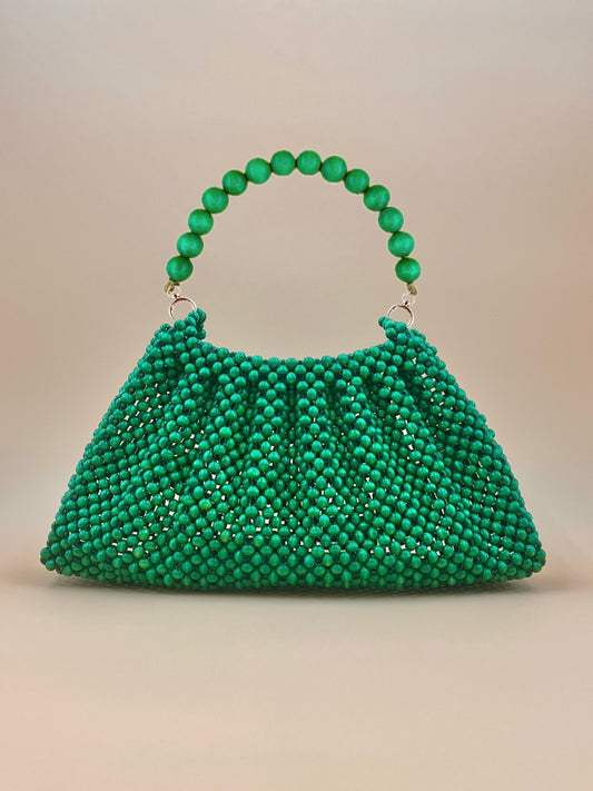 BONNIE GREEN Handmade Mix and Match Wooden Pleated Bead Bag, Sustainably Made and Responsibly Sourced from the Philippines