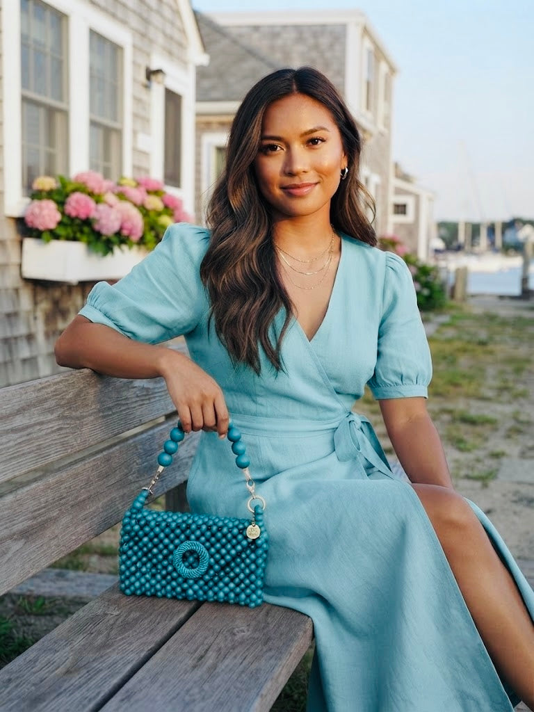 Small Darcy Bead Bag - Flap Closure - Teal