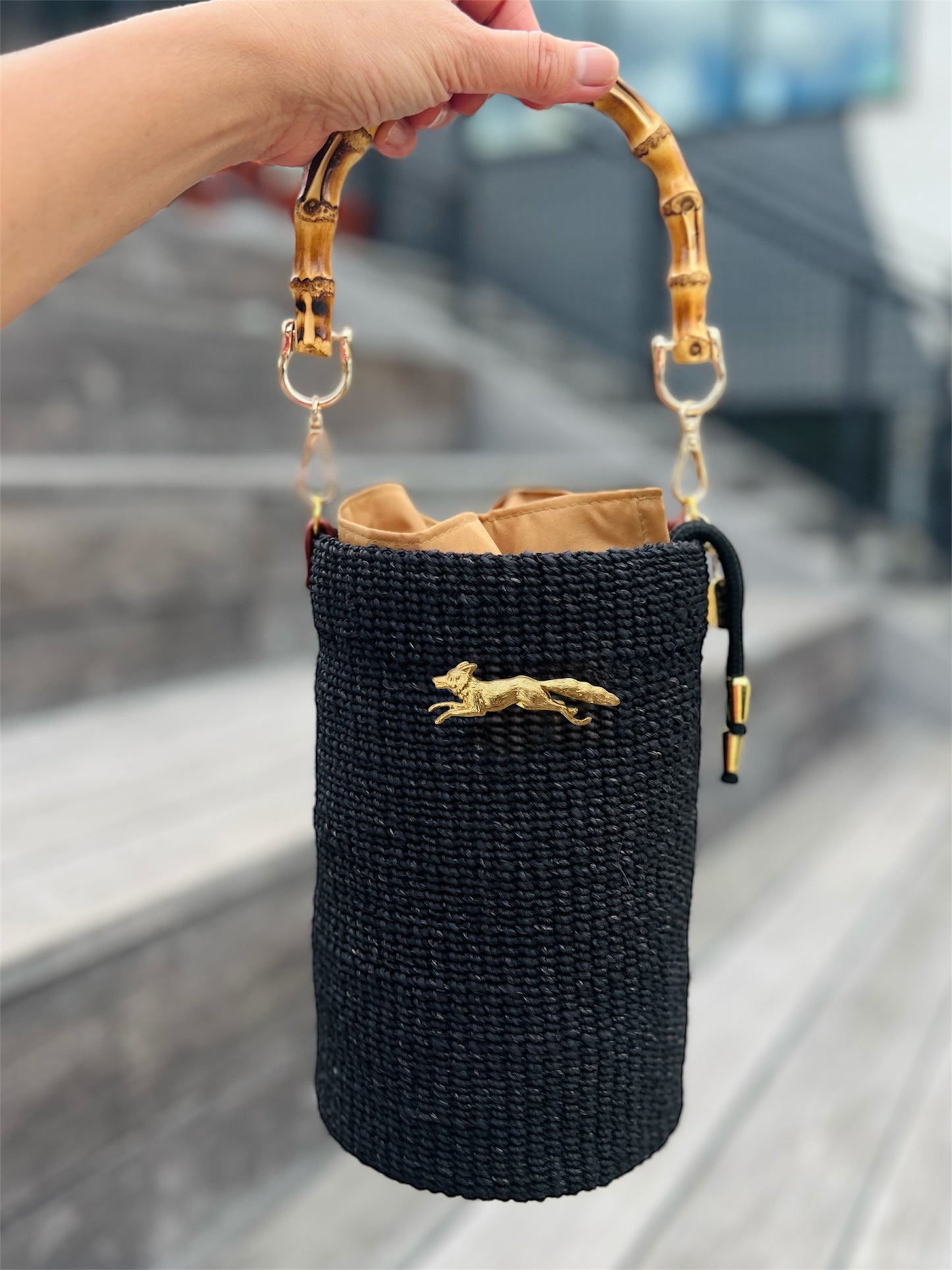 FOX BUCKET BAG with Bamboo Handle