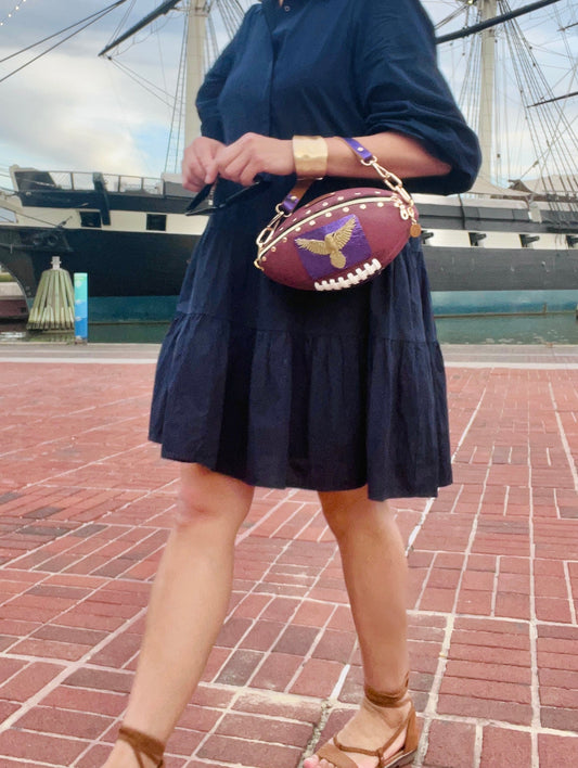 RAVENS FOOTBALL HANDBAG - MEDIUM - Made with Authentic Football