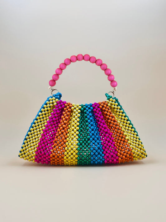 BONNIE RAINBOW Handmade Mix and Match Wooden Pleated Bead Bag, Sustainably Made and Responsibly Sourced from the Philippines