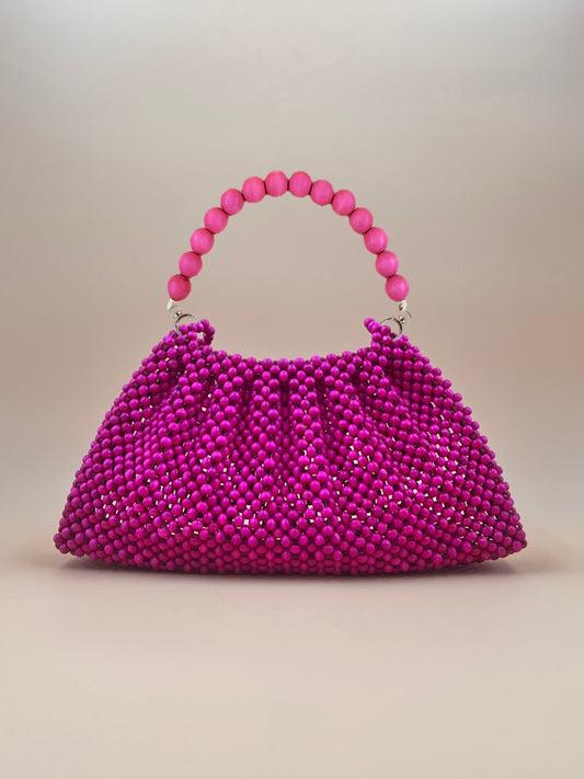 BONNIE PINK Handmade Mix and Match Wooden Pleated Bead Bag, Sustainably Made and Responsibly Sourced from the Philippines