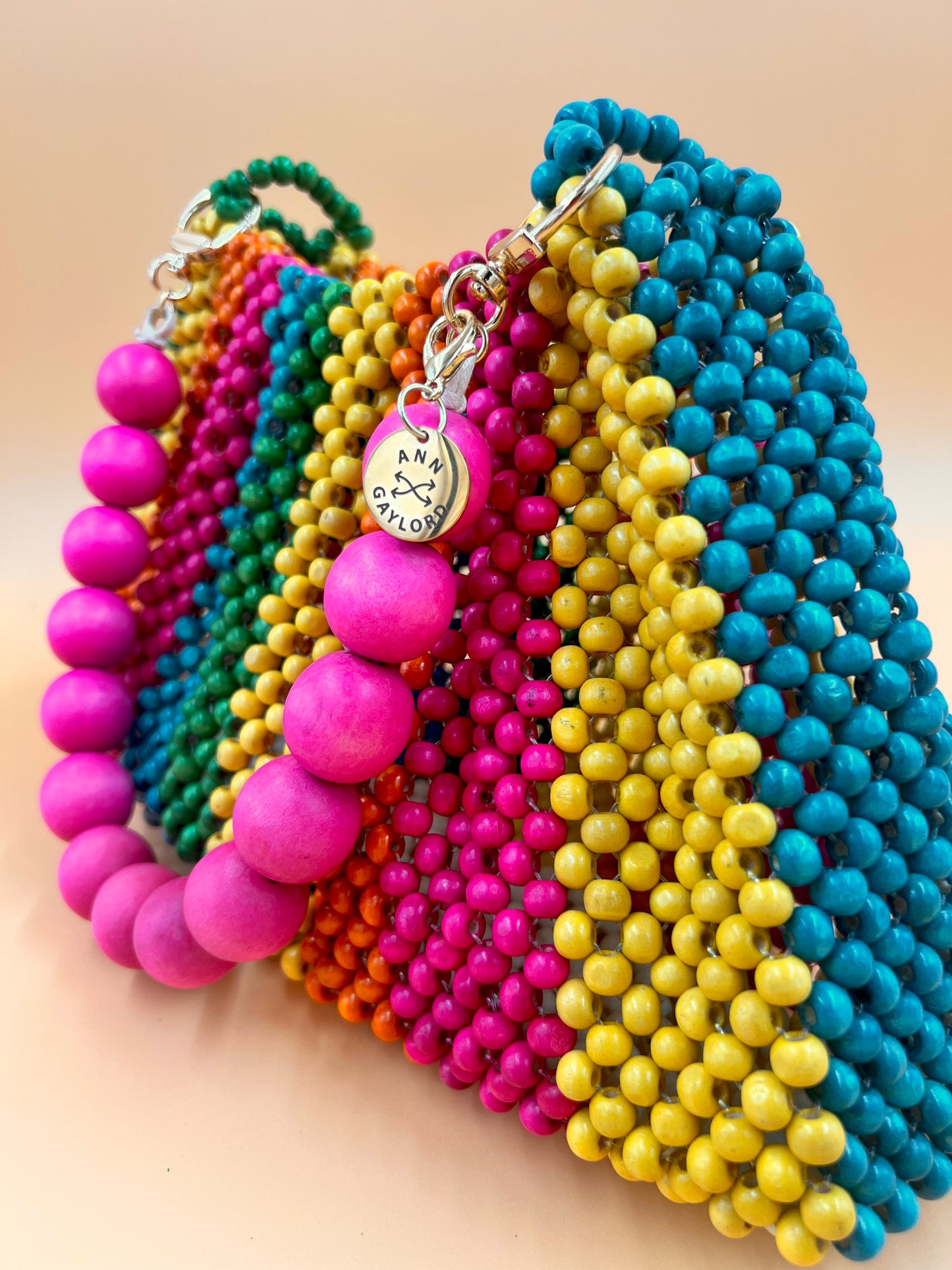 BONNIE RAINBOW Handmade Mix and Match Wooden Pleated Bead Bag, Sustainably Made and Responsibly Sourced from the Philippines