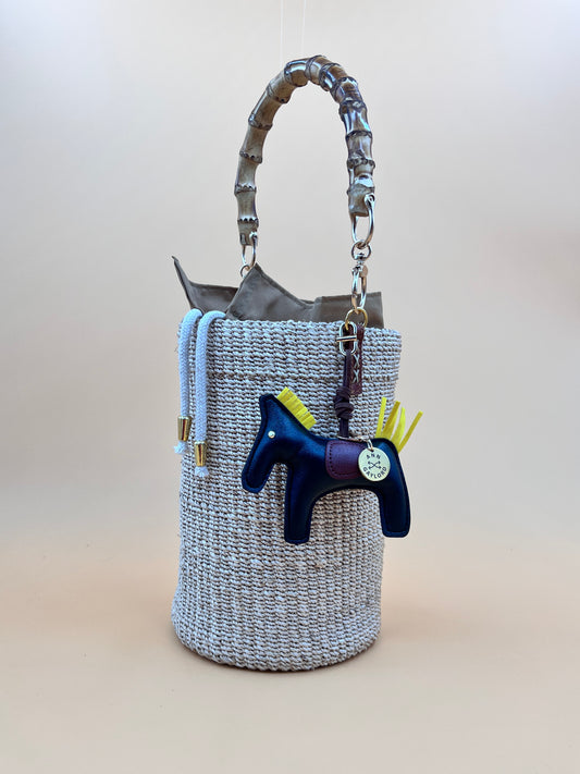 MAYA BUCKET BAG WITH HORSE CHARM Handmade Mix and Match Abaca Bucket Bag, Sustainably Made and Responsibly Sourced from the Philippines