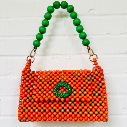 DARCY ORANGE Handmade Mix and Match Wooden Pleated Bead Bag, Sustainably Made and Responsibly Sourced from the Philippines