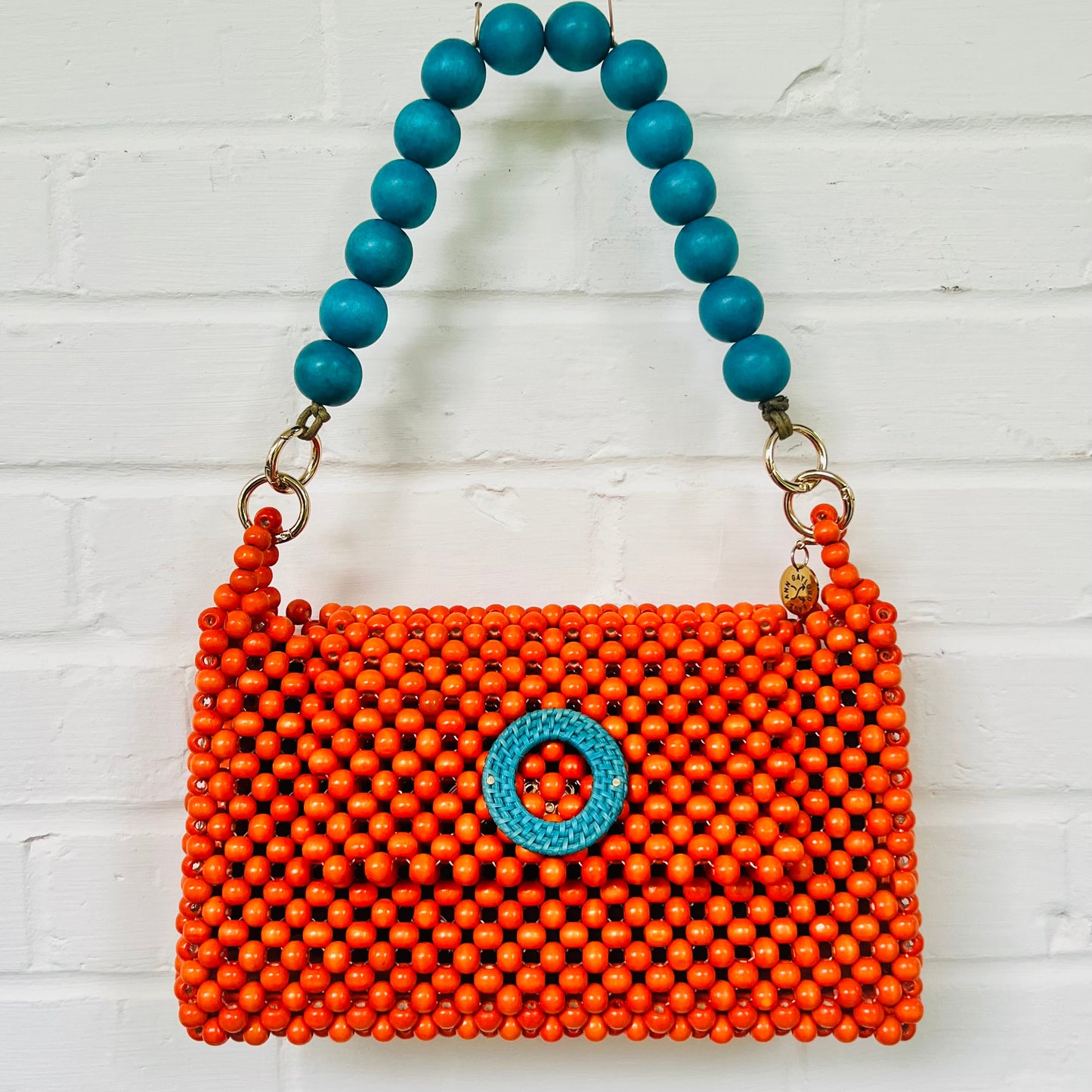 DARCY ORANGE Handmade Mix and Match Wooden Pleated Bead Bag, Sustainably Made and Responsibly Sourced from the Philippines