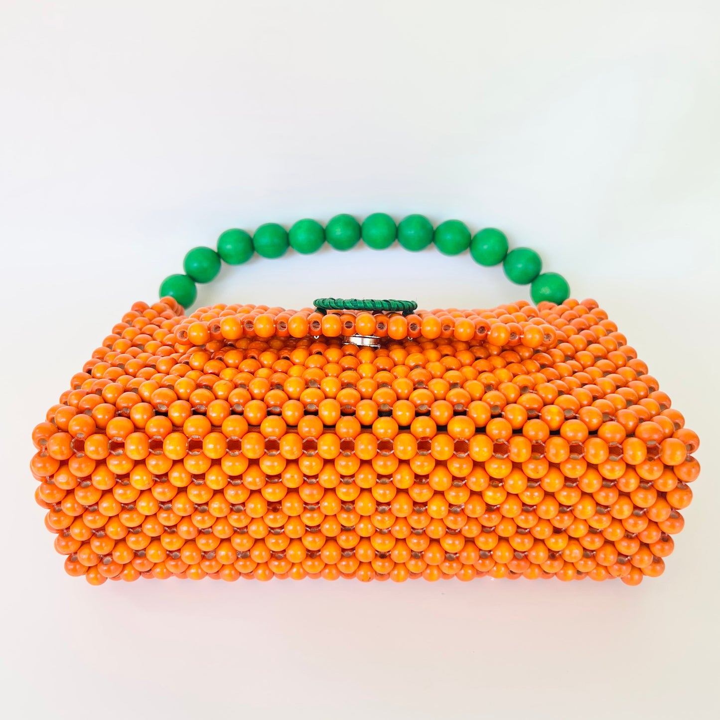 DARCY ORANGE Handmade Mix and Match Wooden Pleated Bead Bag, Sustainably Made and Responsibly Sourced from the Philippines