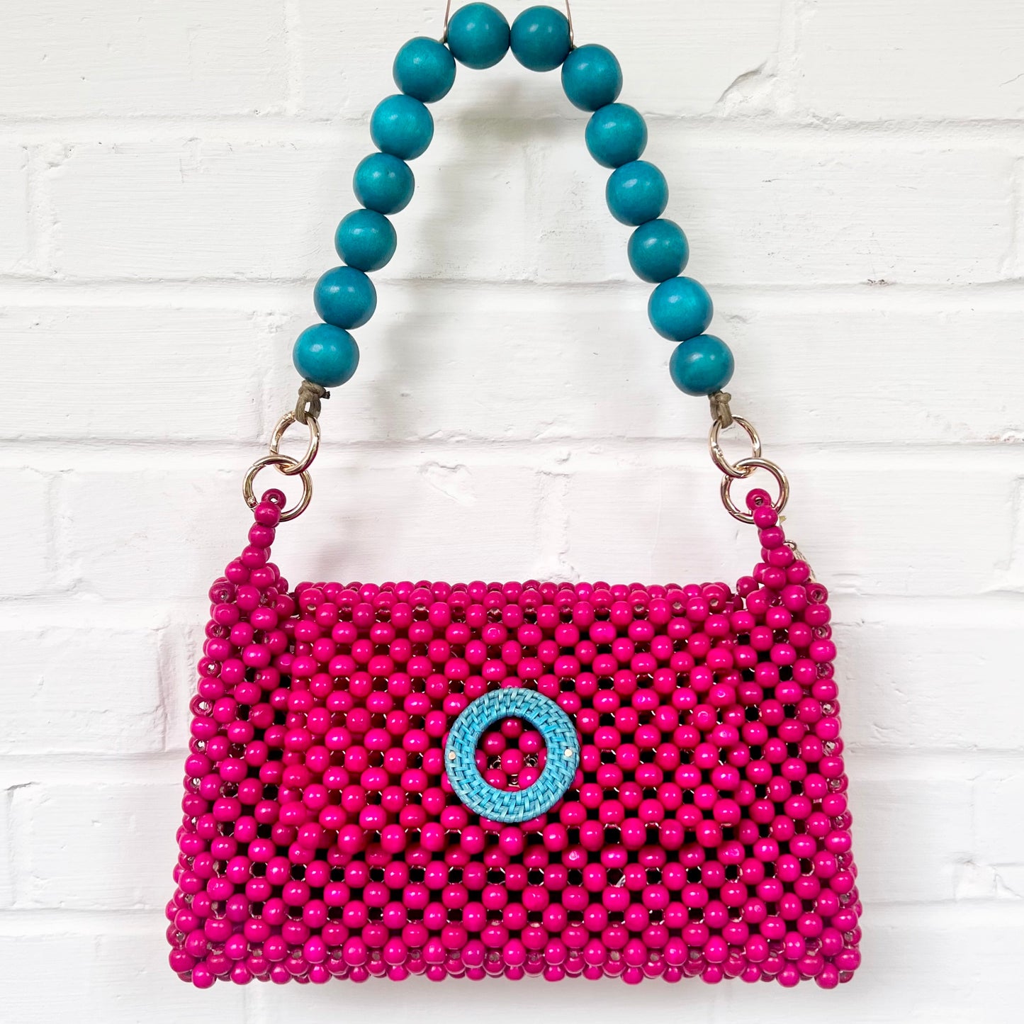 DARCY PINK Handmade Mix and Match Wooden Pleated Bead Bag, Sustainably Made and Responsibly Sourced from the Philippines