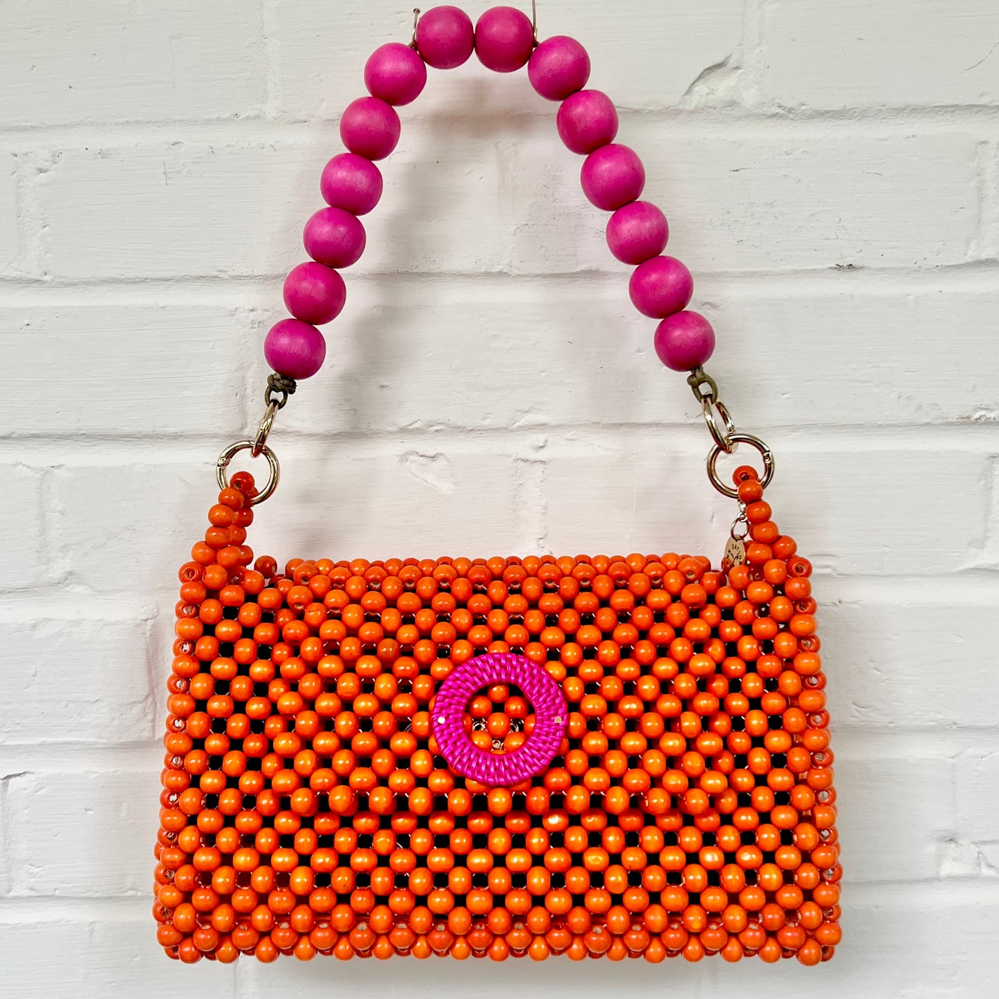 DARCY ORANGE Handmade Mix and Match Wooden Pleated Bead Bag, Sustainably Made and Responsibly Sourced from the Philippines