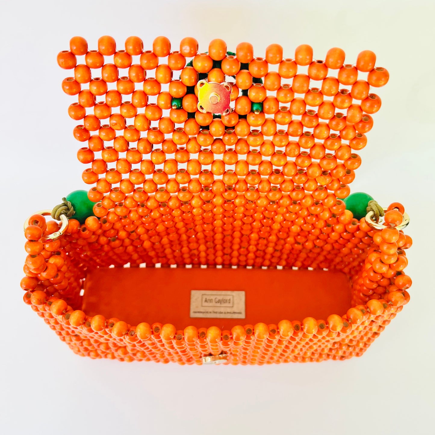 DARCY ORANGE Handmade Mix and Match Wooden Pleated Bead Bag, Sustainably Made and Responsibly Sourced from the Philippines