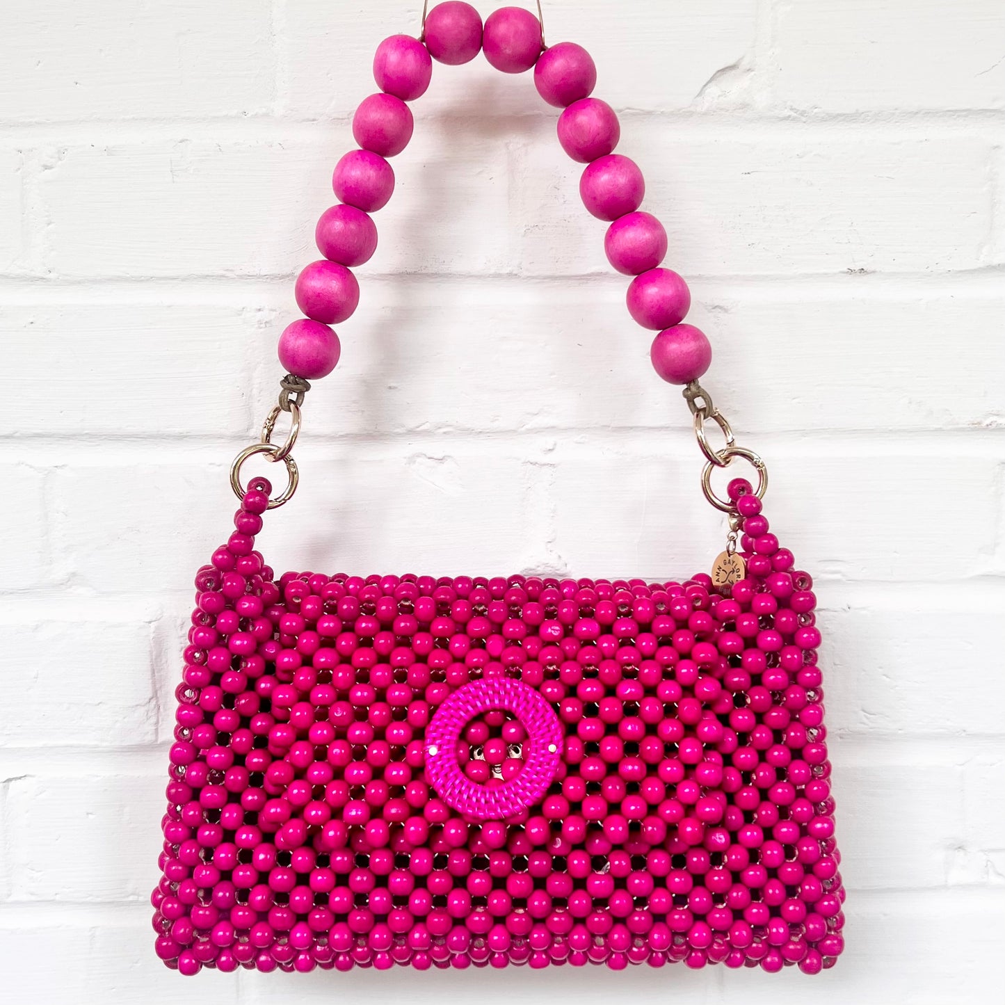 DARCY PINK Handmade Mix and Match Wooden Pleated Bead Bag, Sustainably Made and Responsibly Sourced from the Philippines