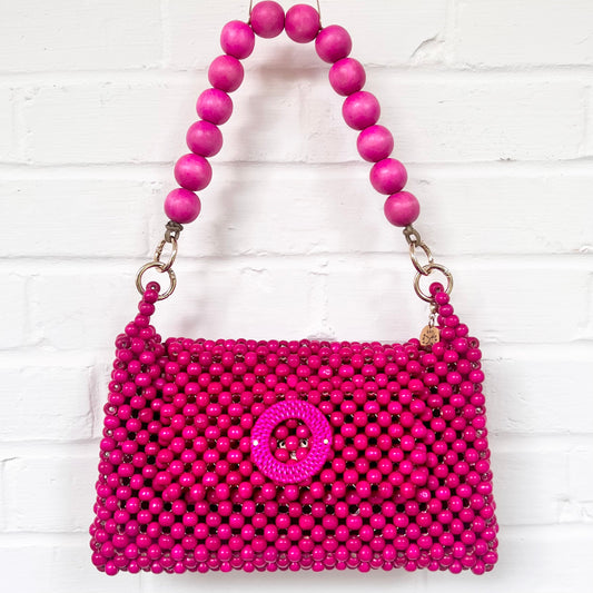 Darcy Bead Bag - Flap Closure - Hot Pink
