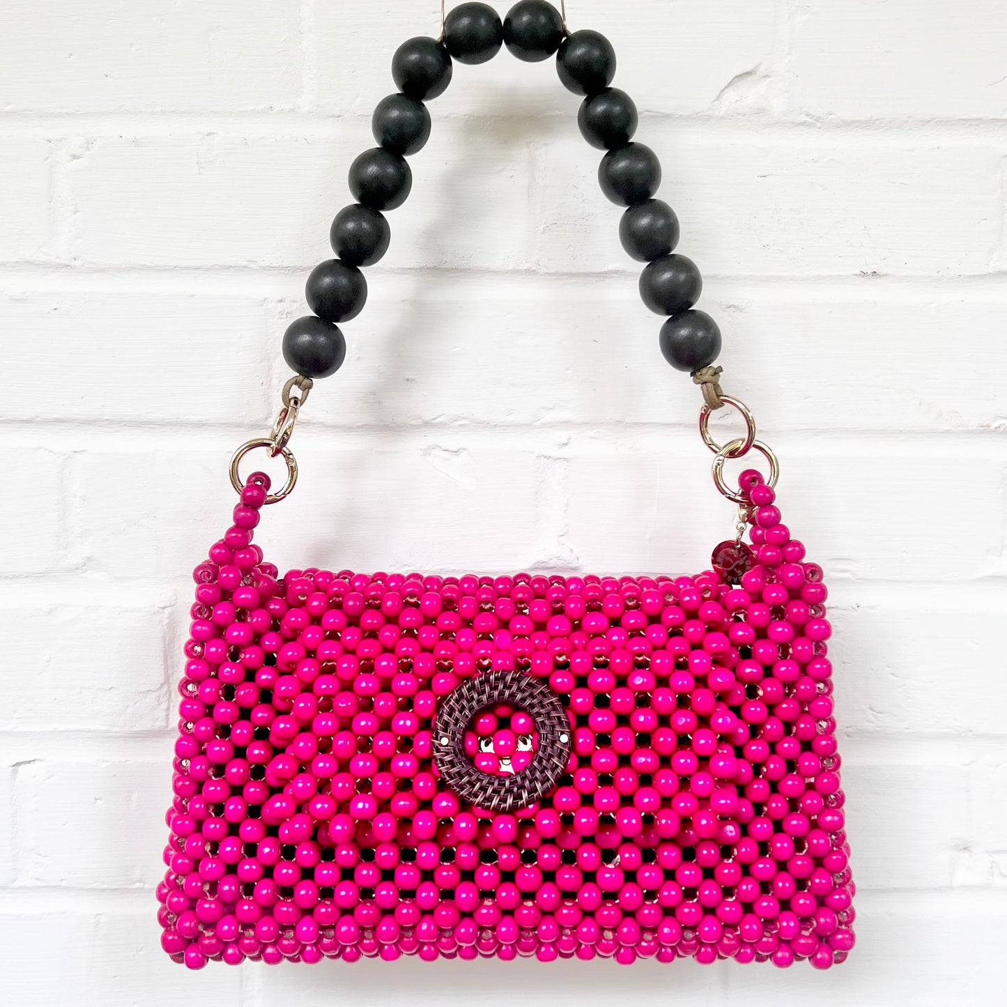 DARCY PINK Handmade Mix and Match Wooden Pleated Bead Bag, Sustainably Made and Responsibly Sourced from the Philippines