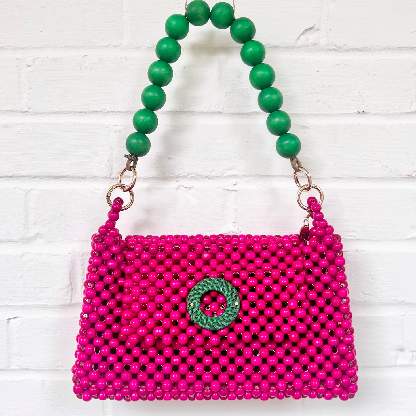DARCY PINK Handmade Mix and Match Wooden Pleated Bead Bag, Sustainably Made and Responsibly Sourced from the Philippines