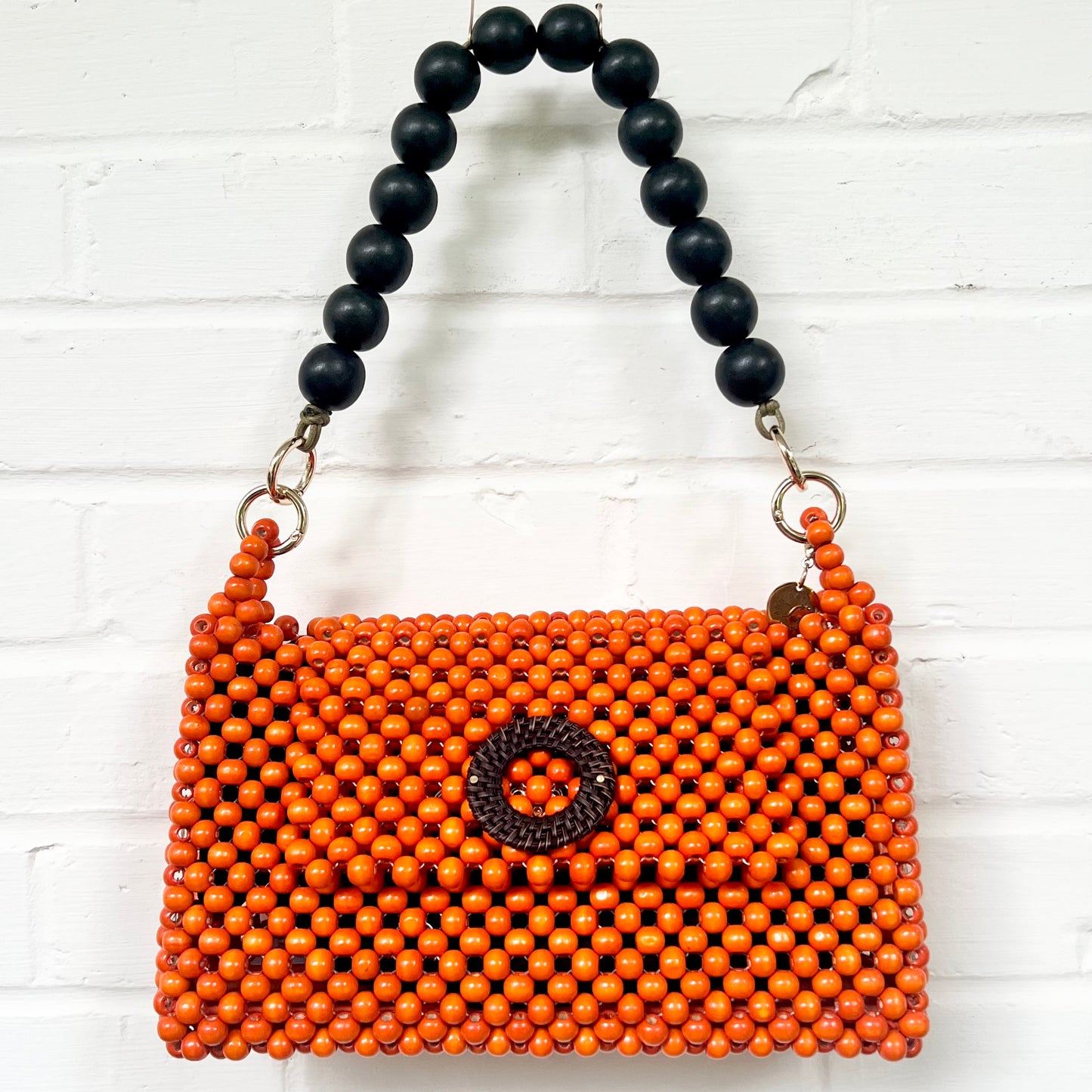 DARCY ORANGE Handmade Mix and Match Wooden Pleated Bead Bag, Sustainably Made and Responsibly Sourced from the Philippines