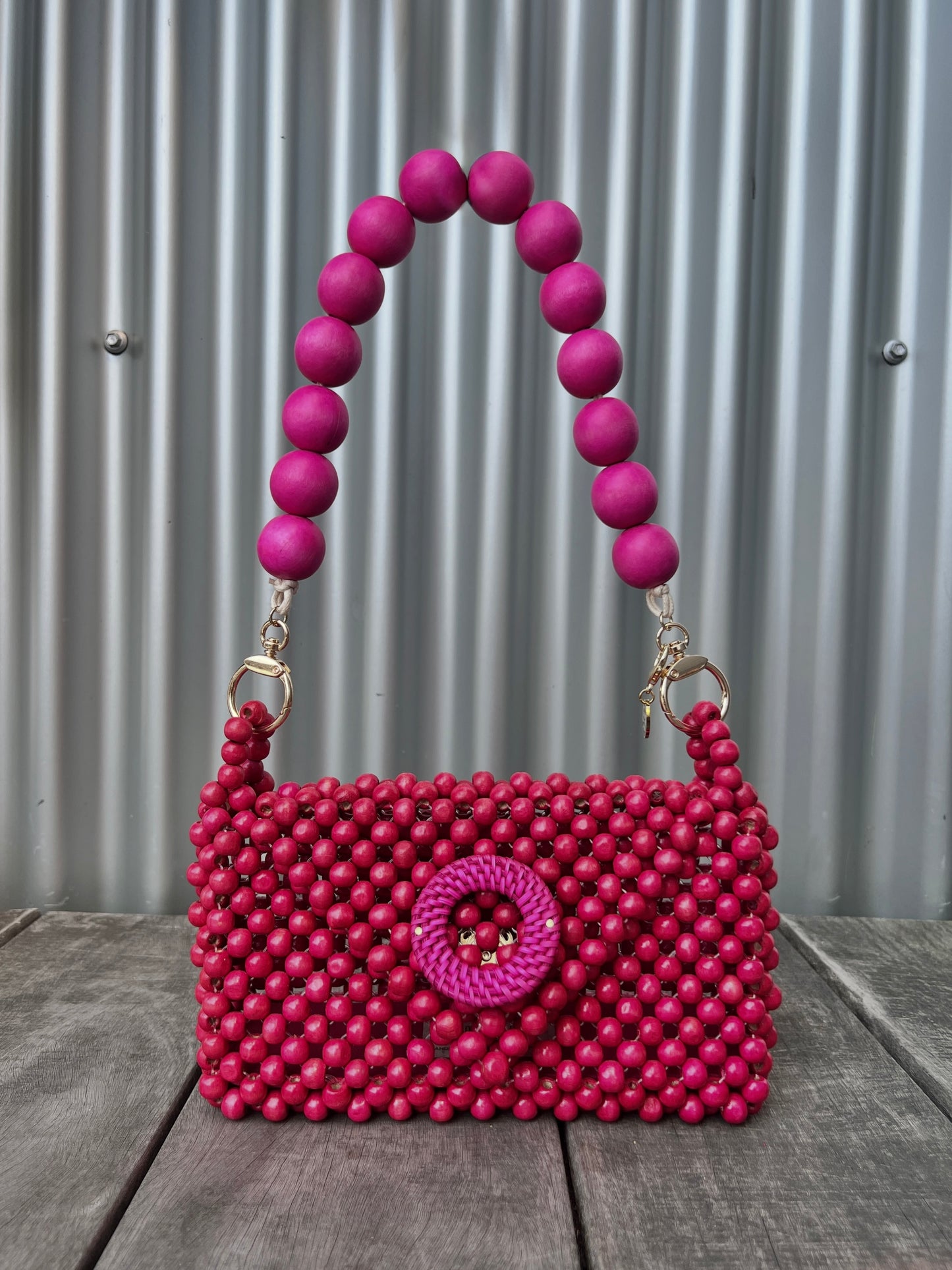 Small Darcy Bead Bag - Flap Closure - Hot Pink