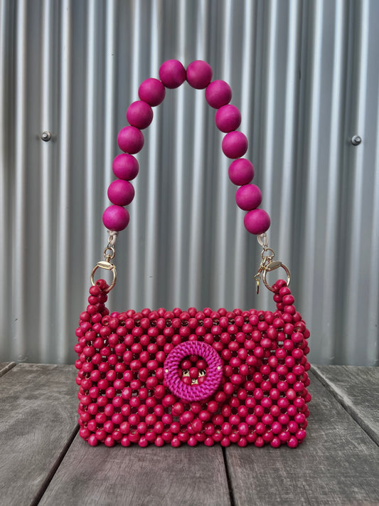 Small Darcy Bead Bag - Flap Closure - Hot Pink