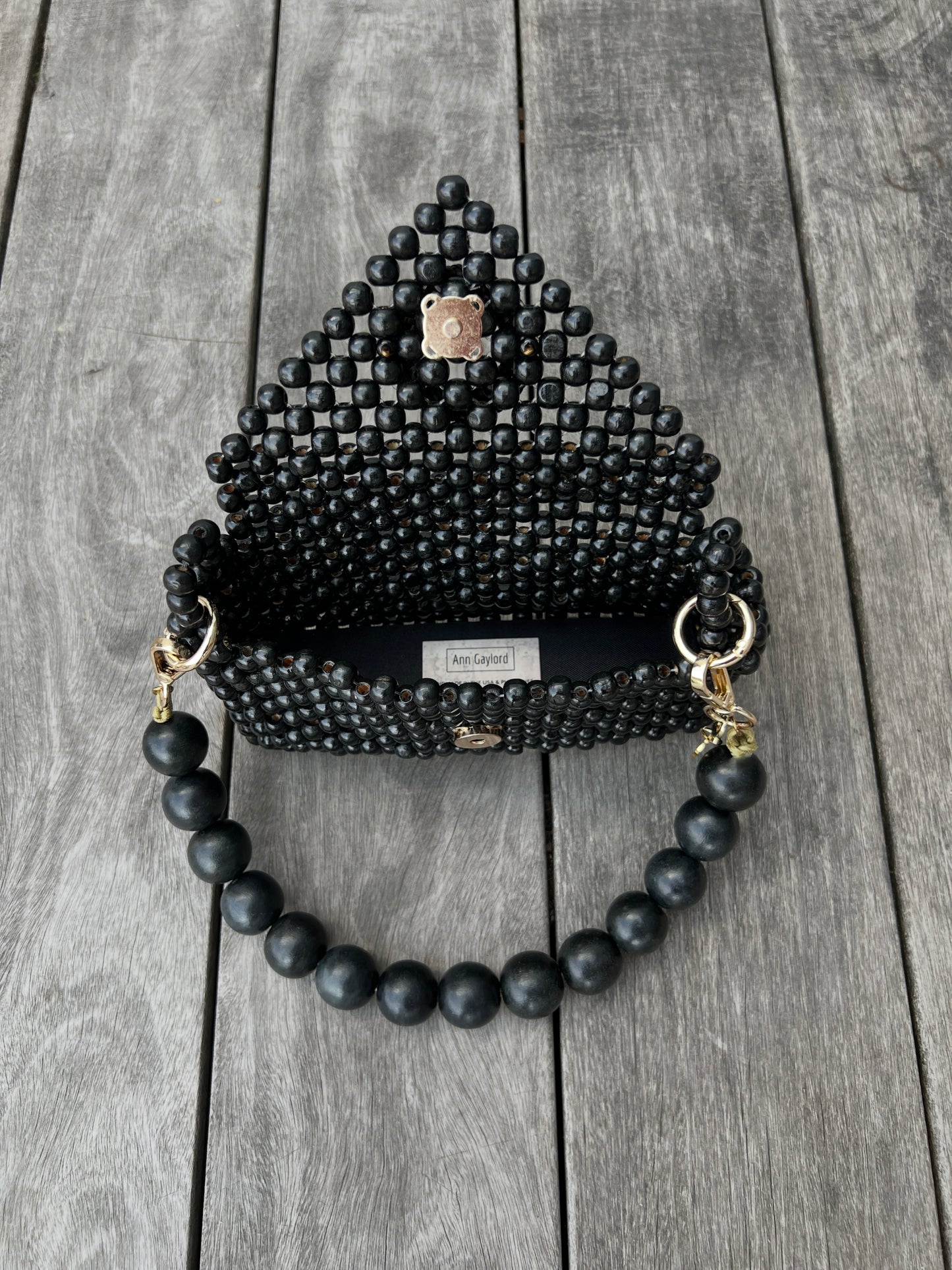 Small Darcy Bead Bag - Flap Closure - Black