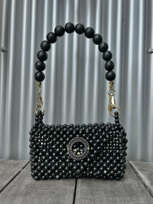 Small Darcy Bead Bag - Flap Closure - Black
