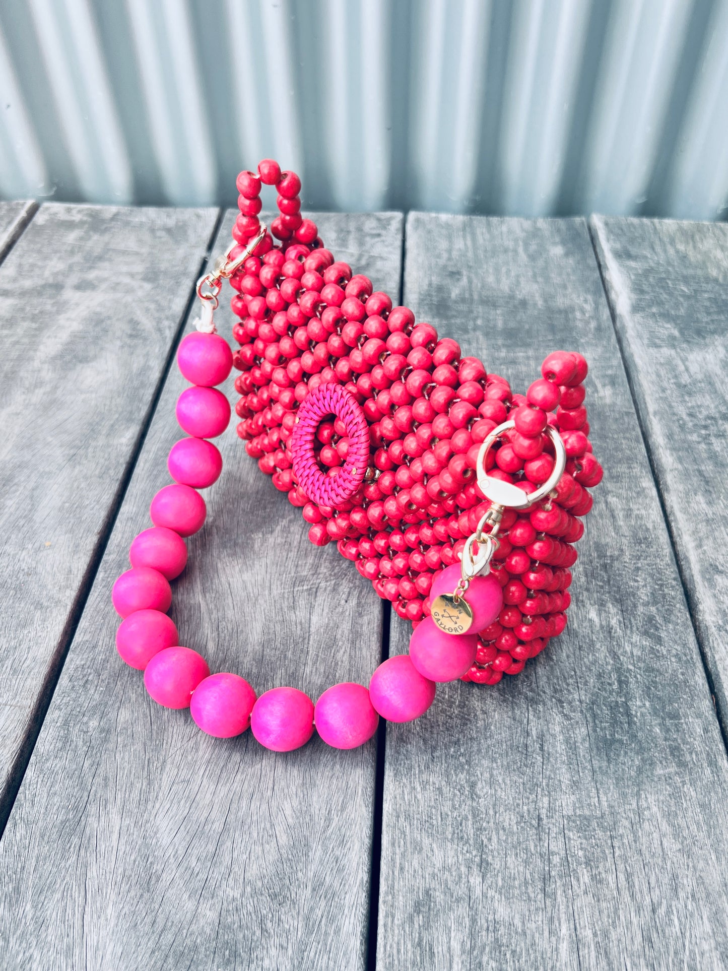 Small Darcy Bead Bag - Flap Closure - Hot Pink