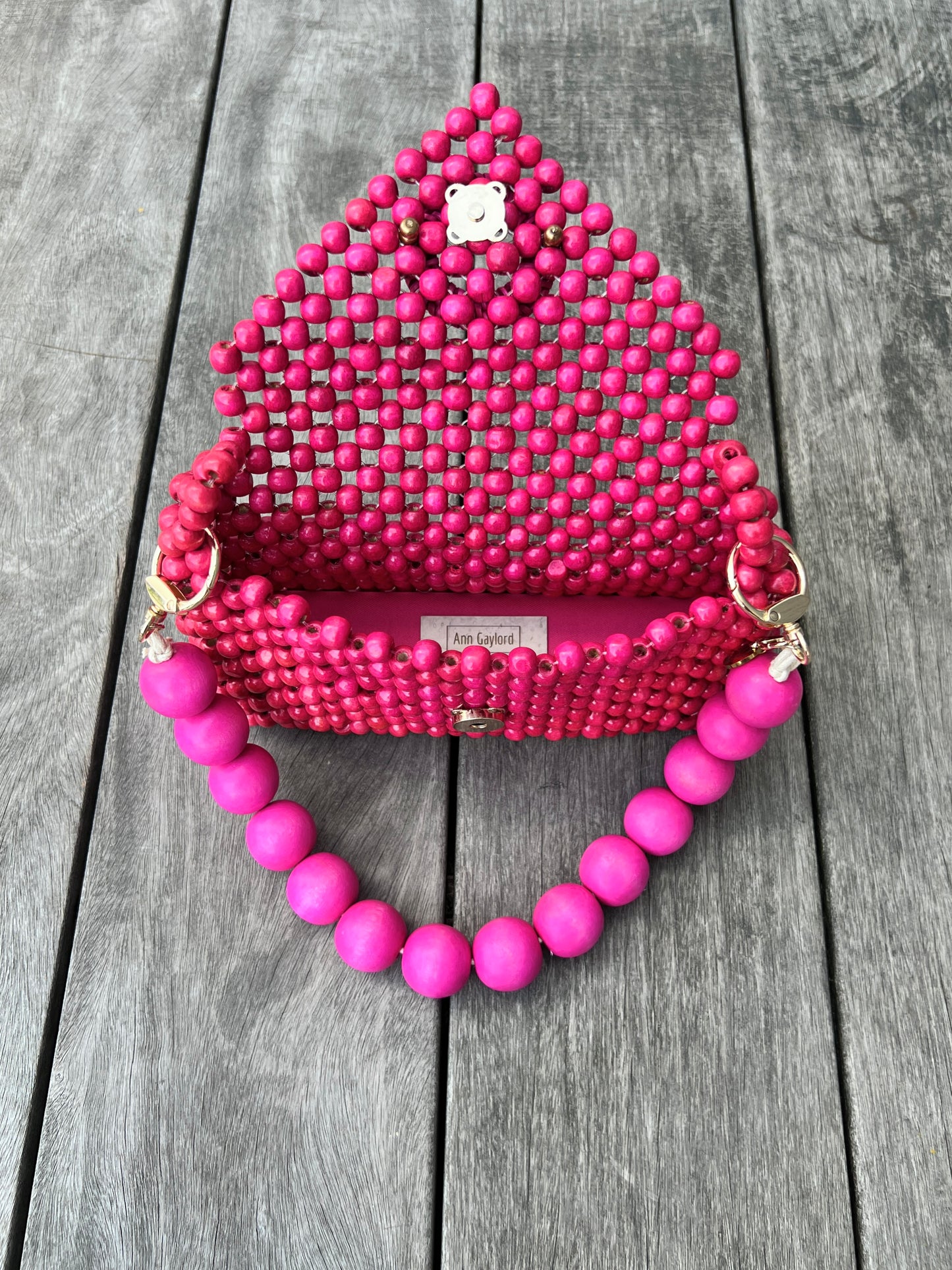 Small Darcy Bead Bag - Flap Closure - Hot Pink