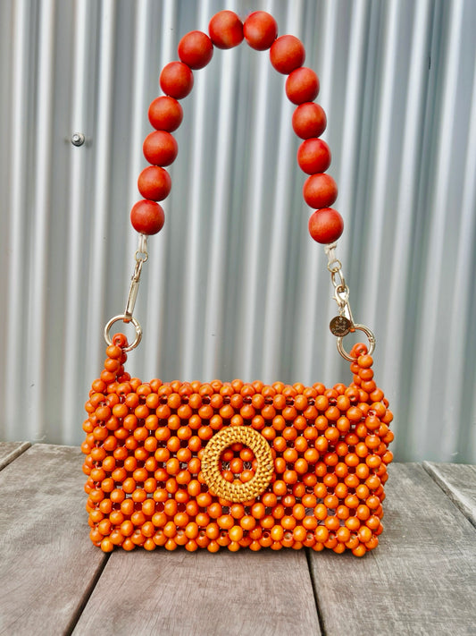 Small Darcy Bead Bag - Flap Closure - Orange