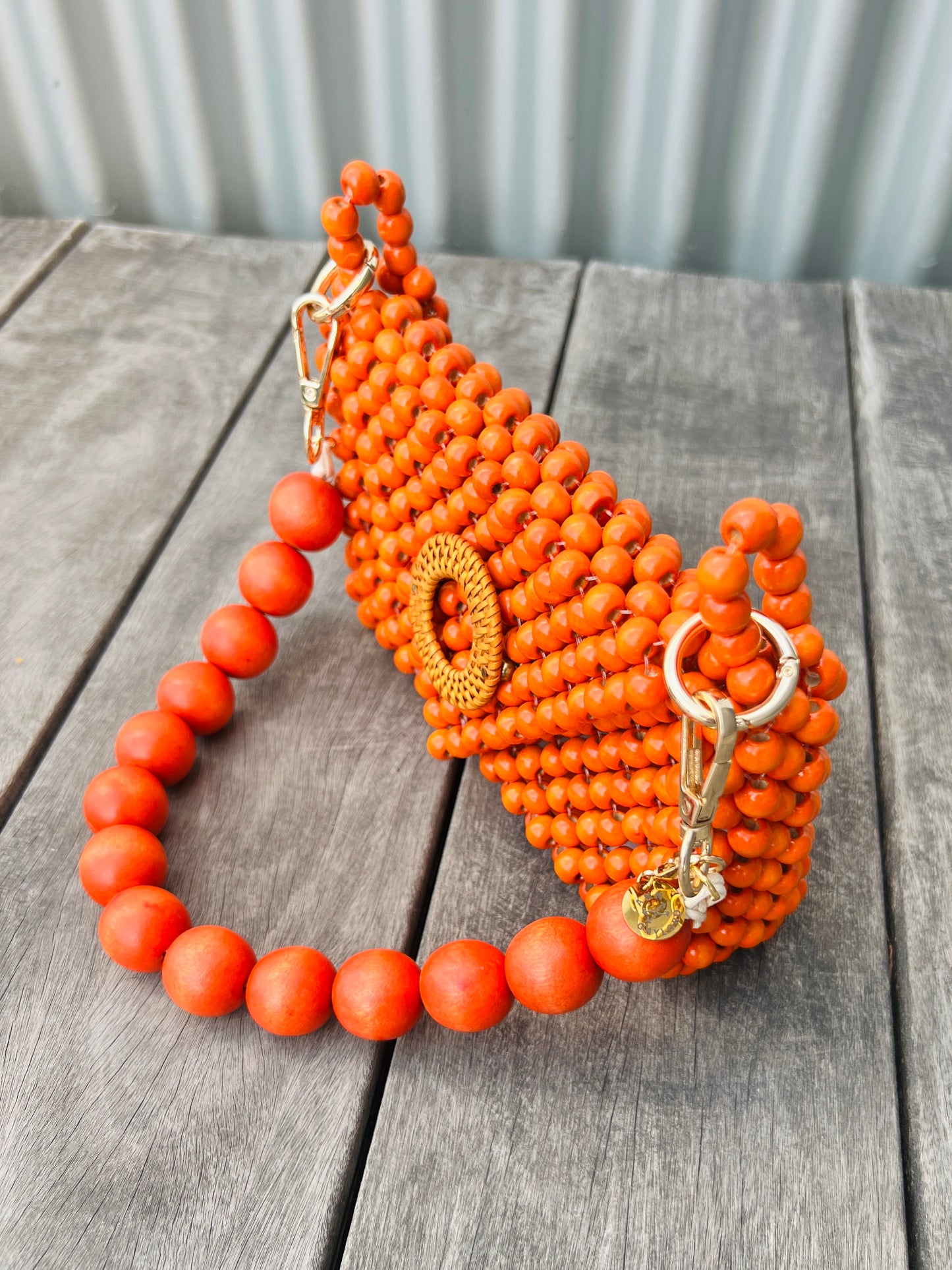 Small Darcy Bead Bag - Flap Closure - Orange