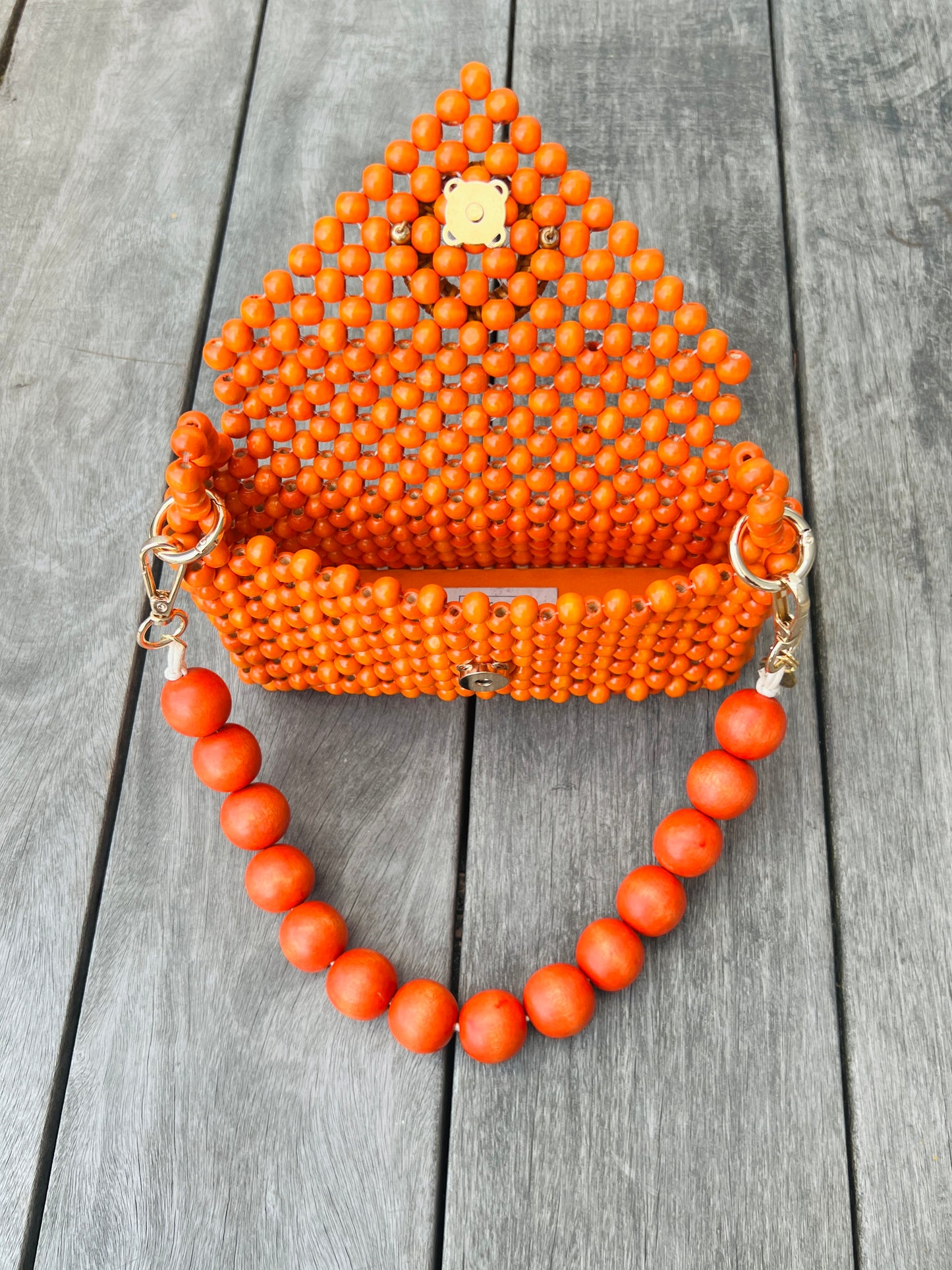 Small Darcy Bead Bag - Flap Closure - Orange